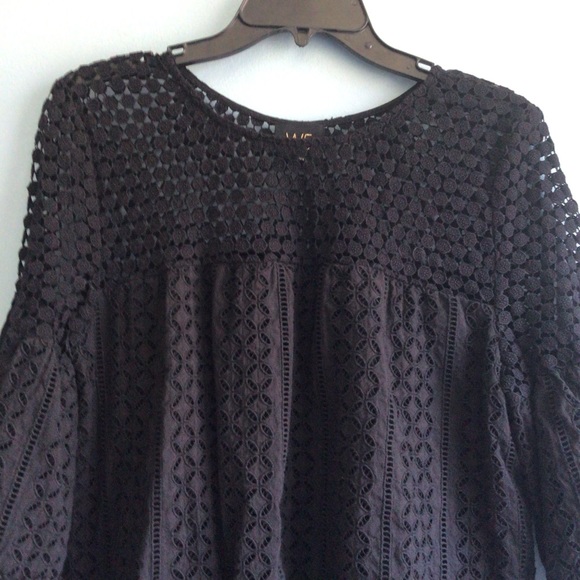 Anthropologie W5 Black 3/4 Length Bell Sleeve 100% Cotton Lace Top S - Picture 2 of 4